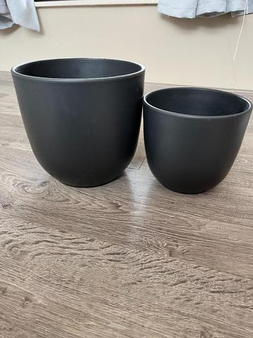 Bloempotten - grijs - 18 cm en 22 cm, Intérieur, Moins de 25 cm, Comme neuf, Enlèvement