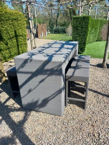 Hoge rieten bartafel met 6 rieten barstoelen beschikbaar voor biedingen
