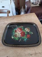 Vintage handgeschilderd metalen dienblad met bloemen, Antiek en Kunst, Ophalen of Verzenden
