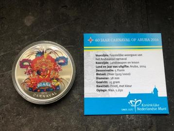 2014 Aruba - Zeldzaam - 60 jaar Carnaval - silver proof colo beschikbaar voor biedingen