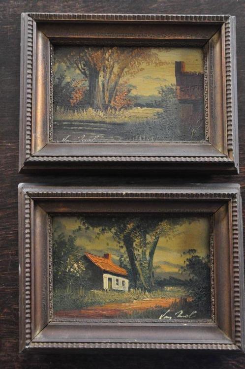 2 oude schilderijtes, getekend Van Mol, Antiek en Kunst, Kunst | Schilderijen | Klassiek, Ophalen of Verzenden