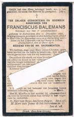 Soldaat. Balemans Franciscus. ° Antwerpen 1890 † Soltau 1916, Enlèvement ou Envoi, Image pieuse