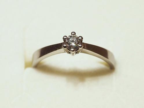 Platina ring met natuurlijke diamant 0,20 karaat SI/G, Bijoux, Sacs & Beauté, Bagues, Utilisé, Femme, 17 à 18, Blanc, Autres matériaux