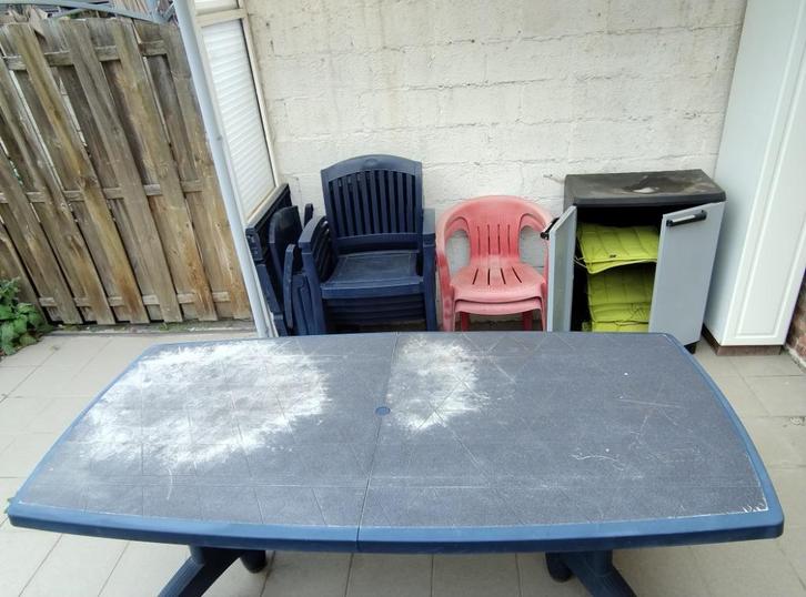 Tuinset, Tuin en Terras, Tuinsets en Loungesets, Gebruikt, Tuinset, Kunststof, Meer dan 8 zitplaatsen, Eettafel, Stoel, Ophalen