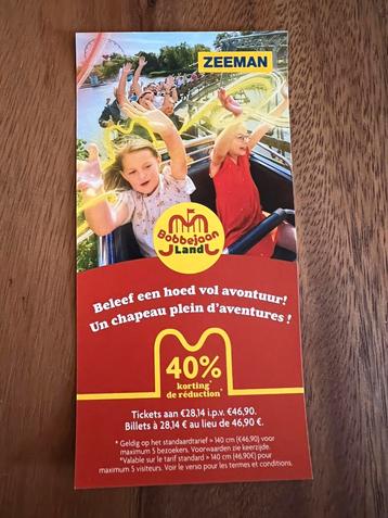 Kortingsbon 40% Op Bobbejaanland tickets beschikbaar voor biedingen