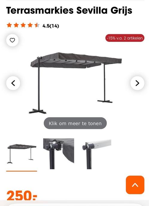 Terrasmarkies met 8 voettegels (25 kg stuk gewicht), Tuin en Terras, Parasols, Nieuw, Overige typen, 3 tot 4 meter, Kantelbaar