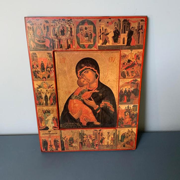 Grote icoon Rozenkransicoon door J. Bihin 40cmx30cm, Verzamelen, Religie, Zo goed als nieuw, Christendom | Katholiek, Overige typen