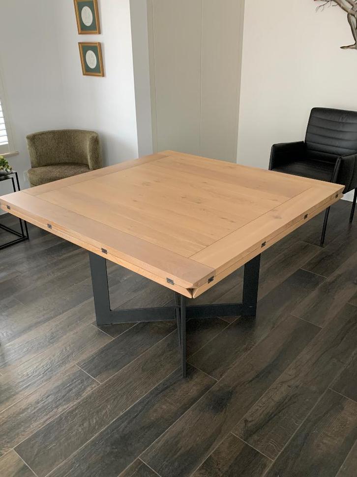 Houten eettafel (industriële look), Huis en Inrichting, Tafels | Eettafels, Zo goed als nieuw, 100 tot 150 cm, 100 tot 150 cm