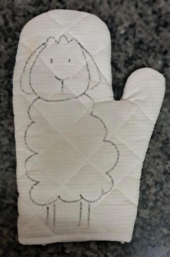 🎁 Manique blanche /gants de cuisine avec un mouton stylisé, Huis en Inrichting, Keuken | Textiel, Wit, Verzenden