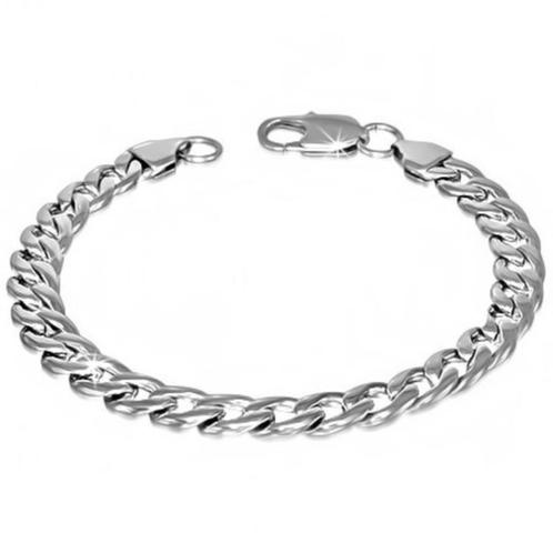 Stalen herenarmband Curb Cuban Link - 7 mm, Handtassen en Accessoires, Armbanden, Nieuw, Staal, Zilver, Ophalen of Verzenden