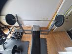 Old school degelijk robuste bench press met bar ., Sport en Fitness, Fitnessmaterialen, Ophalen, Gebruikt, Borst