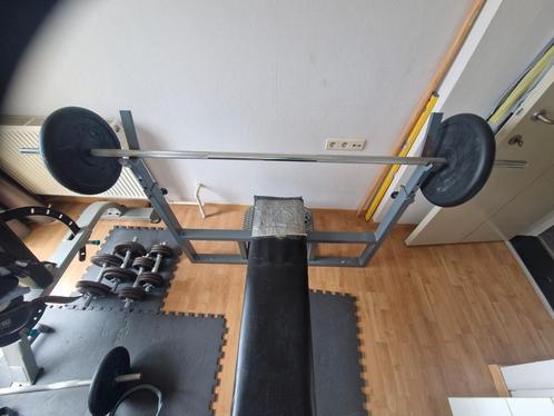 Old school degelijk robuste bench press met bar ., Sport en Fitness, Fitnessmaterialen, Gebruikt, Borst, Ophalen
