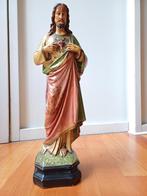 Statuette plâtre polychrome Sacré-Coeur de Jésus, ancienne, Enlèvement