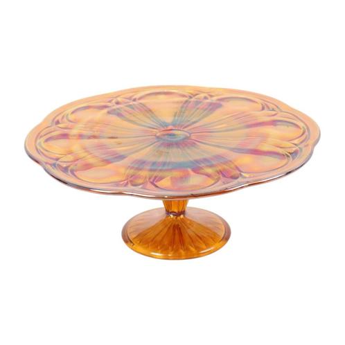 Art Deco Oranje Taartschotel Parelmoer Gebak Schaal Depressi, Antiek en Kunst, Antiek | Glaswerk en Kristal, Ophalen of Verzenden