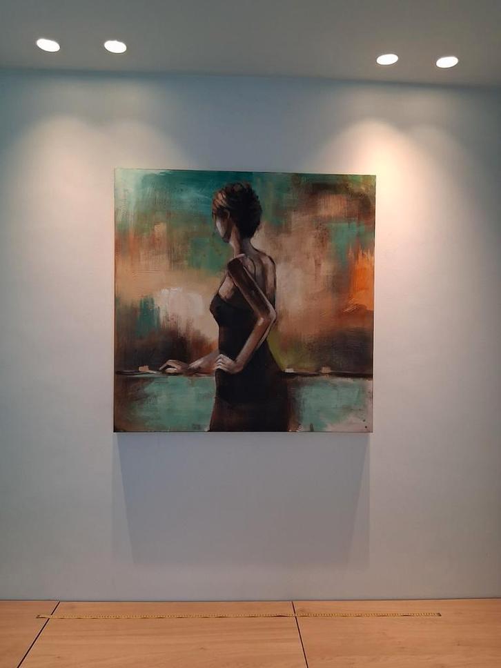 Schilderij woman balcony 100x100, Antiek en Kunst, Kunst | Schilderijen | Modern, Ophalen