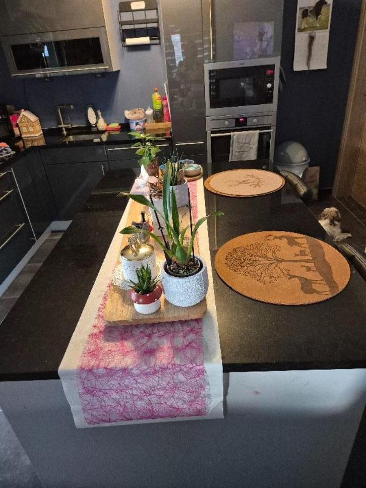 Cuisine équipée, Huis en Inrichting, Keuken | Complete keukens, Gebruikt, Hoekkeuken, Grijs, Graniet of Steen, Met kookeiland