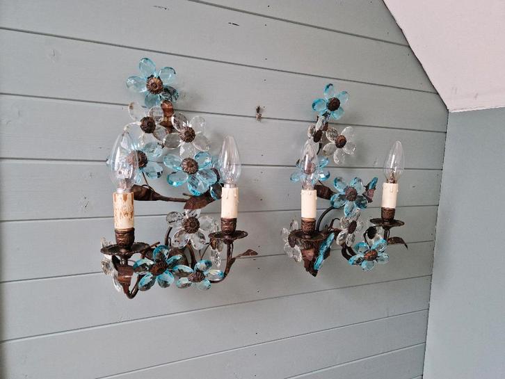 Paire d'appliques florales en cristal, Murano, 1950, Antiquités & Art, Antiquités | Éclairage, Enlèvement ou Envoi