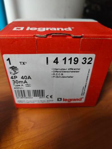  Interrupteur différentiel Legrand TX³ 40A 30mA Type A – N beschikbaar voor biedingen