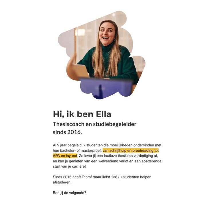 Thesishulp met wekelijkse feedback, Diensten en Vakmensen, Coaching en Persoonlijke effectiviteit