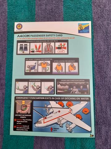 Carte de sécurité des passagers BAF A400M plastifiée, Enlèvement ou Envoi, Neuf, Carte, Photo ou Gravure