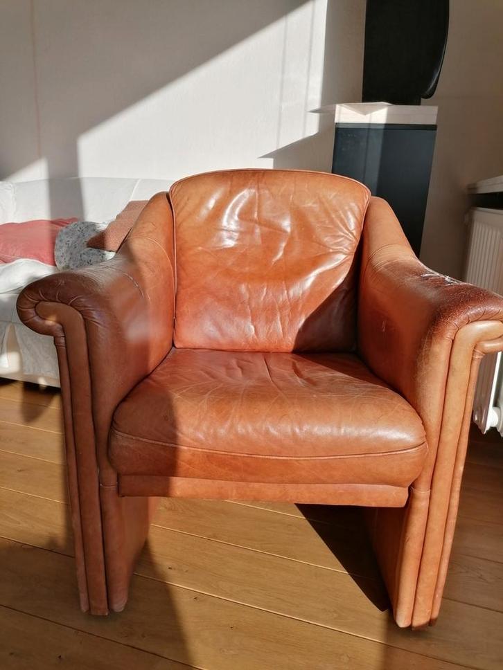 Lederen zetel, Huis en Inrichting, Fauteuils, Zo goed als nieuw, Leer, Ophalen