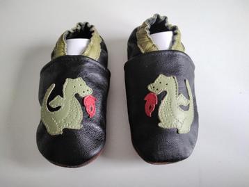 Chaussons en cuir pour enfants dragon vert CAROZOO/Pt. 29/30