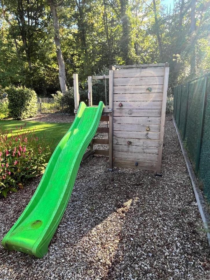 Speeltoren en schommel, Kinderen en Baby's, Speelgoed | Buiten | Speeltoestellen, Gebruikt, Glijbaan, Klimnet, Klimtouw, Klimwand