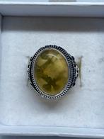 Zilveren heren ring met natuurlijke amber maat 24, Jaune, Avec pierre précieuse, Argent, Enlèvement ou Envoi