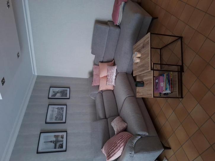 Grijze stoffen zetel, Huis en Inrichting, Zetels | Complete zithoeken, Gebruikt, Ophalen