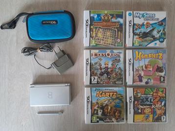 Nintendo DS Lite Metalic Silver + 6 games, adaptor and case