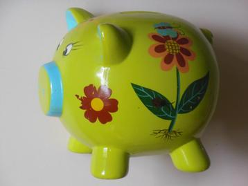 Spaarpot / Spaarvarken - Groen varken met bloemen beschikbaar voor biedingen