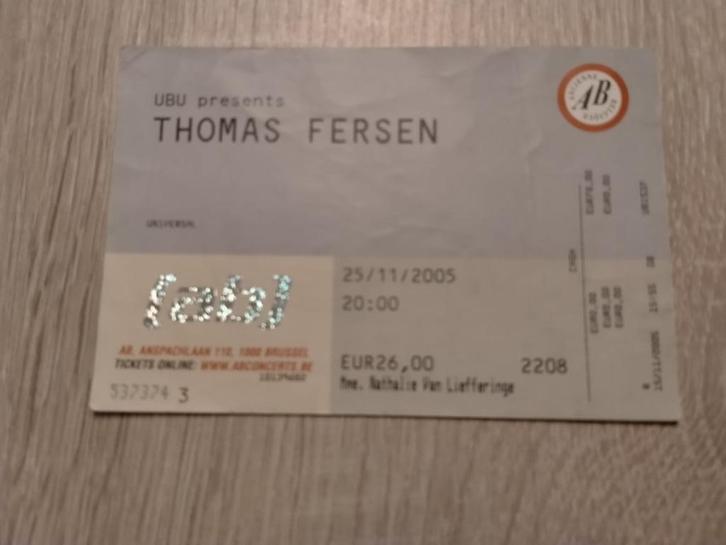 Ticket concert Thomas Fersen AB (Bruxelles) 2005., Collections, Musique, Artistes & Célébrités, Utilisé, Autres types, Enlèvement