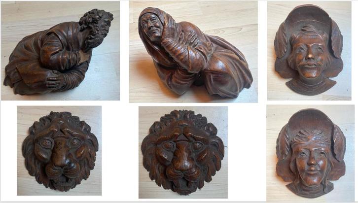 Lot de 6 anciennes sculptures en bois, Antiquités & Art, Art | Sculptures & Bois, Enlèvement