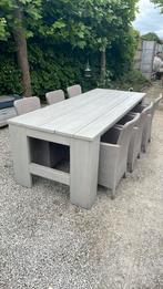 Tuintafel in steigerhout met 6 stoelen in kunststof, Tuin en Terras, Ophalen, Gebruikt, Hout