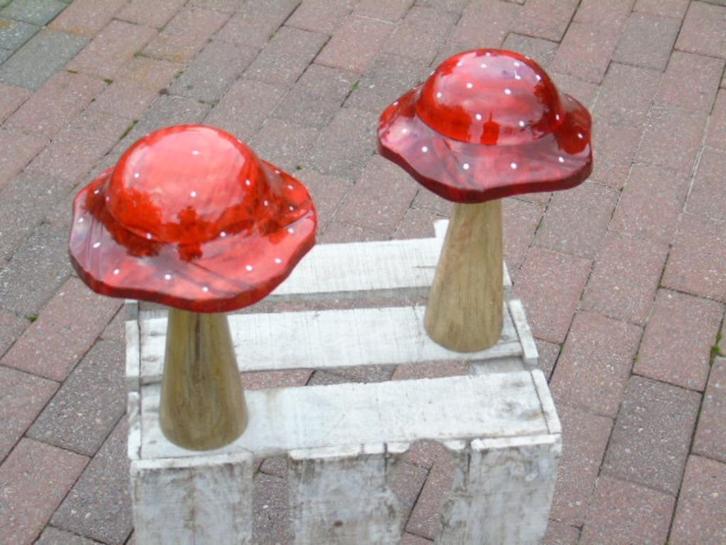 XL houten paddenstoelenbeeldje, Tuin en Terras, Tuinbeelden, Nieuw, Overige typen, Hout, Ophalen