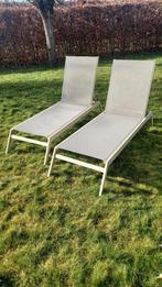 Verstelbare ligstoelen textileen en aluminium (set van 2), Tuin en Terras, Ligbedden, Ophalen, Gebruikt, Aluminium, Verstelbaar