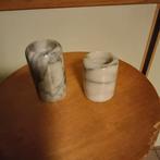 2 zware grijze marmeren theelichtenhouders, Mortsel, Huis en Inrichting, Ophalen of Verzenden, Grijs