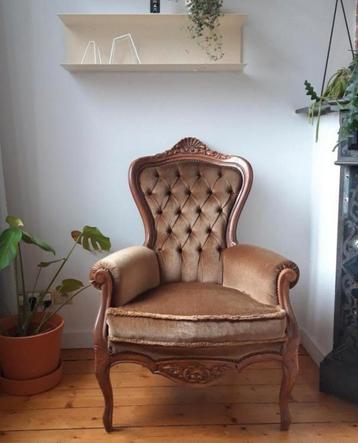 Fauteuil velours vintage mosgroen beschikbaar voor biedingen