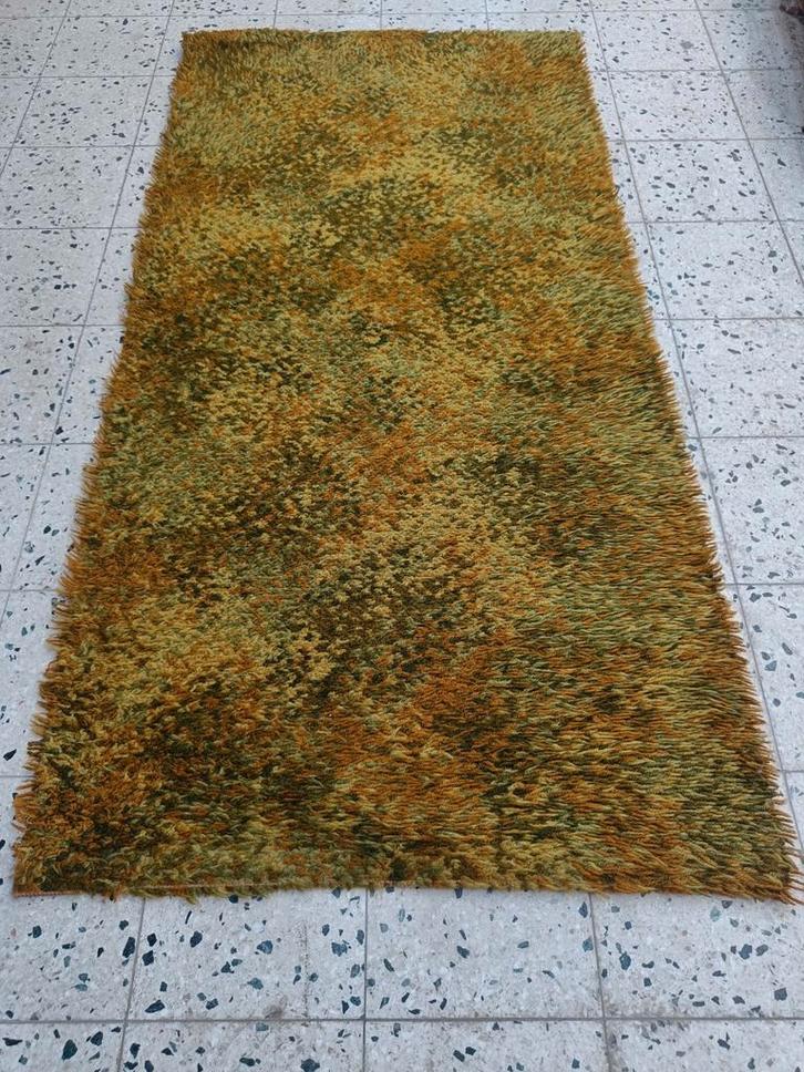 Vintage set van 2 tapijten Rya design jaren 70, Huis en Inrichting, Stoffering | Tapijten en Vloerkleden, Gebruikt, Groen, Ophalen of Verzenden