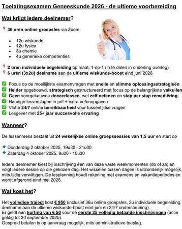 Toelatingsexamen Geneeskunde 2026 - de ultieme voorbereiding beschikbaar voor biedingen