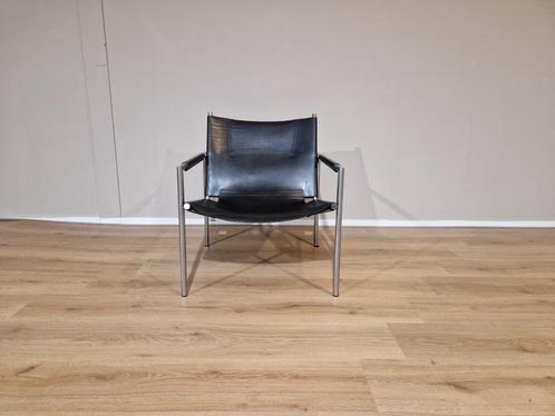 Spectrum SZ-02 Fauteuil - Martin Visser - Tuigleer -Zwart, Huis en Inrichting, Fauteuils, Gebruikt, Leer, Metaal, 50 tot 75 cm