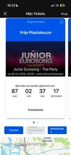 2x tickets Junior eurosong the party 28/3/26 20u, Twee personen
