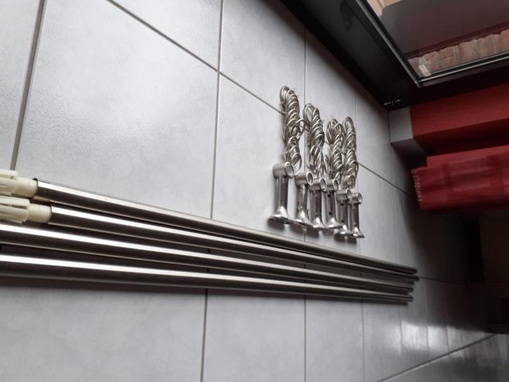 2 gordijnstok 2.80m met toebehoren inox, Huis en Inrichting, Stoffering | Gordijnen en Lamellen, Gebruikt, Ophalen of Verzenden