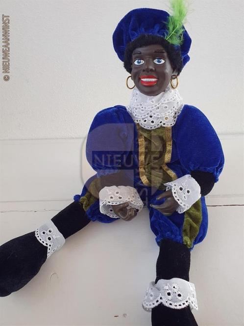 Authentieke etalage zwarte Piet pop - 45cm, blauw/groen, Divers, Saint-Nicolas, Comme neuf, Envoi