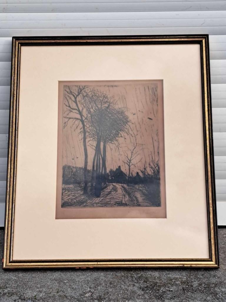 gravure signe leo mechelaere, Antiquités & Art, Enlèvement ou Envoi, Gravure