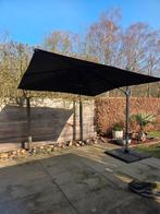 Zweefparasol 3x3 zwart met voet met tegels en hoes, Jardin & Terrasse, Enlèvement, Parasol flottant