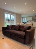 Canapé trois places tissu velour chocolat, Enlèvement, Comme neuf