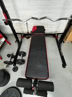 Domyos halterrek + bank + stangen + gewichten, Ophalen, Zo goed als nieuw, Benen, Fitnessbank