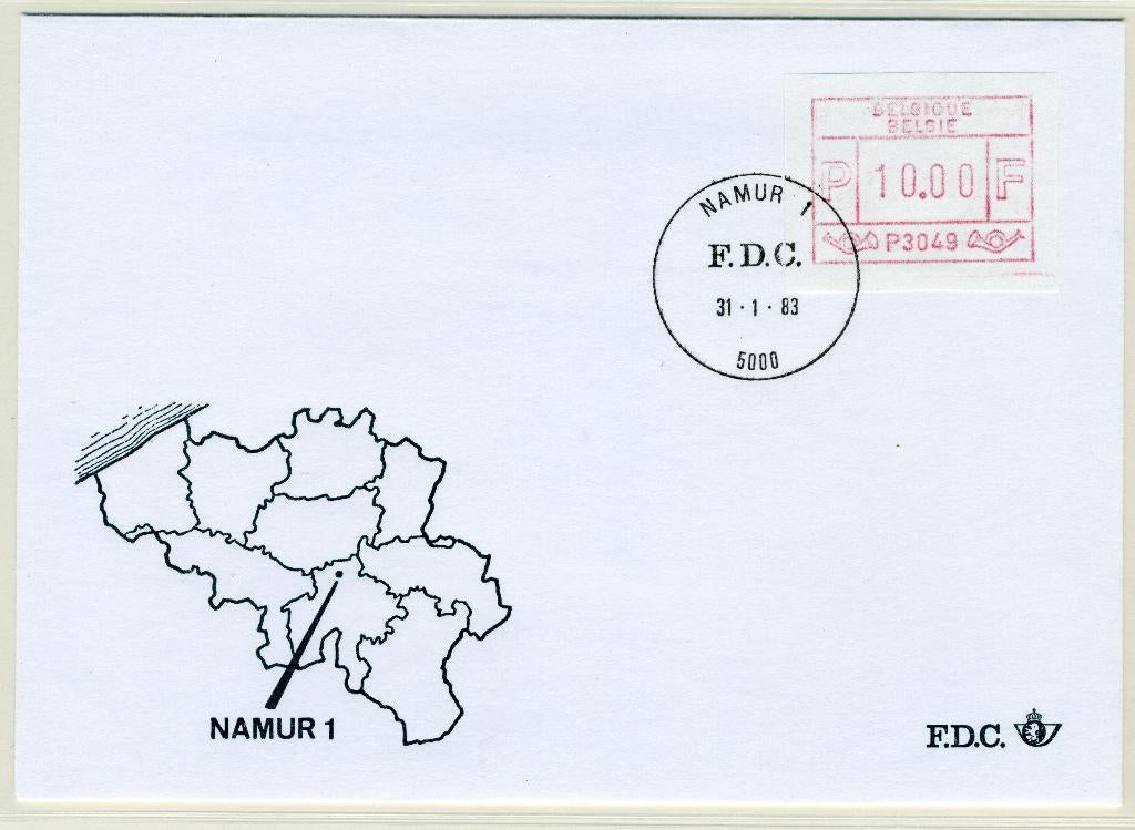(B) ATM49 FDC Envelop 1983 - Namur 1 (P3049), Met envelop, Ophalen of Verzenden, Gestempeld, 1e dag stempel