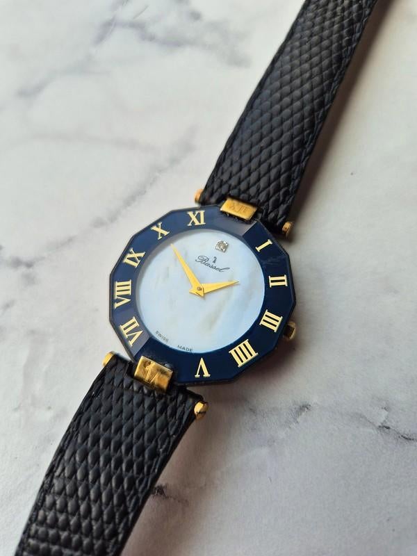 Bassel diamond, Handtassen en Accessoires, Horloges | Dames, Gebruikt, Polshorloge, Overige merken, Staal, Leer, Ophalen of Verzenden